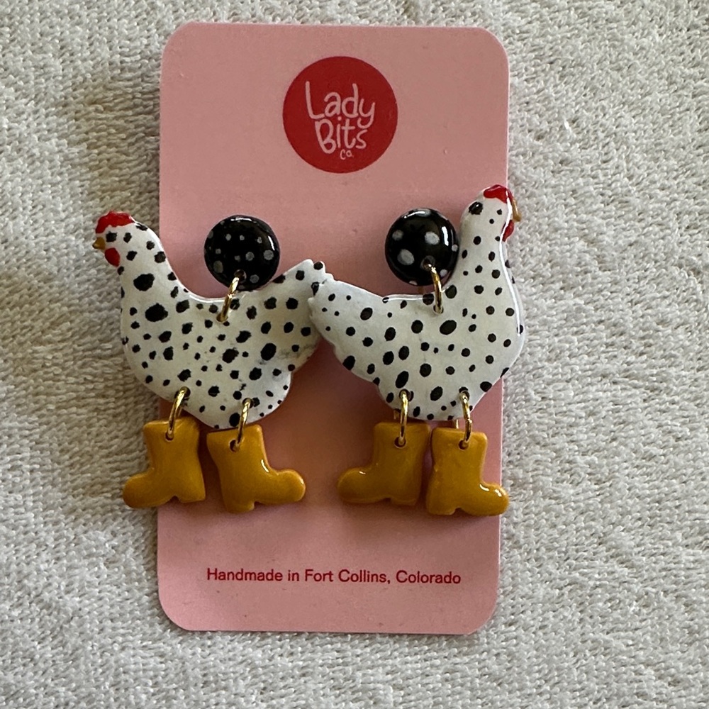 Chickens in boots cute clay earrings
